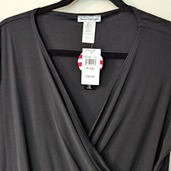 NWT Bleeker & McDougal Women's Black Faux Wrap Front Short Sleeve Blouse PXL - Picture 2 of 5